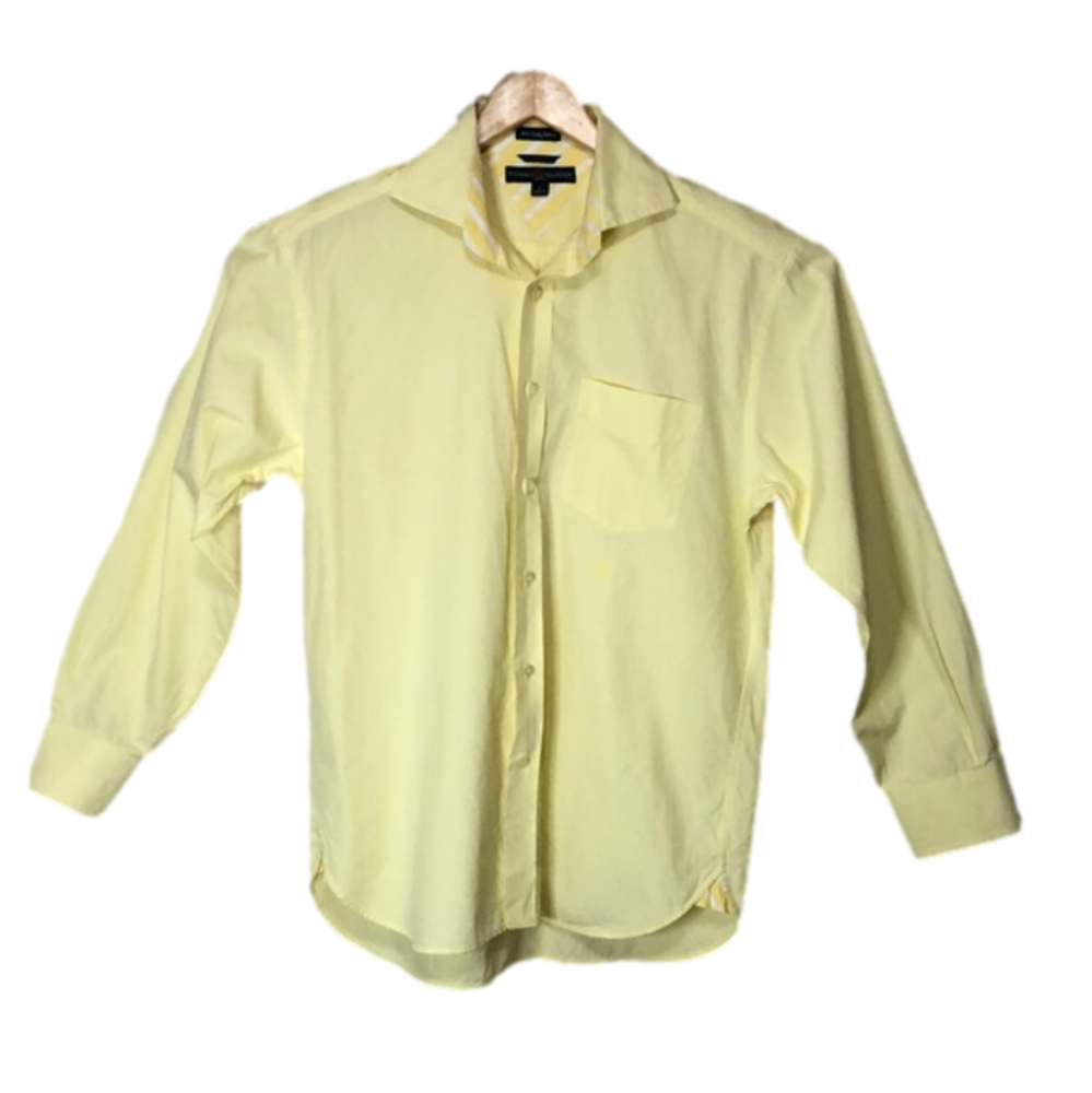 TOMMY HILFIGER Yellow Pin Check Men's 80s Cotton Long Sleeve Button Up Shirt Med
